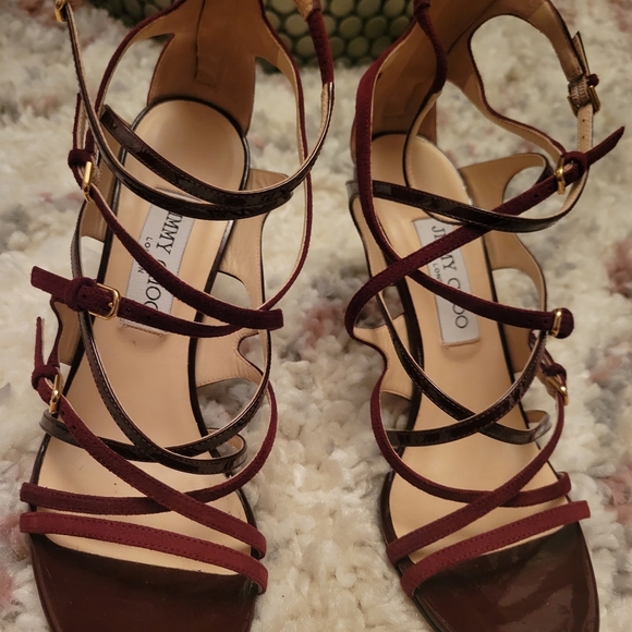 Jimmy Choo Strappy Sandals. Burgundy - Picture 2 of 3